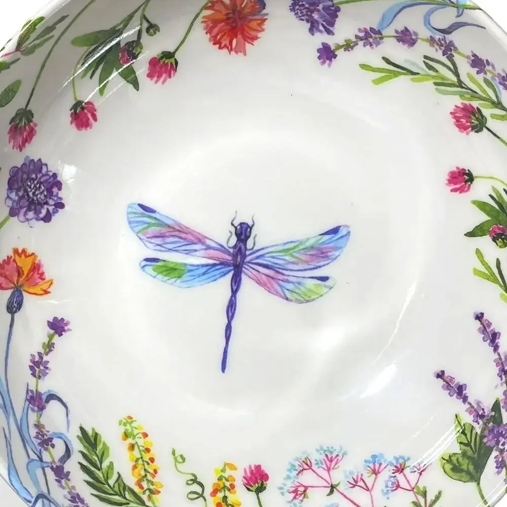 4pc Rachel Ashwell Farmhouse Melamine Spring Floral DRAGONFLY Melamine Bowls New
